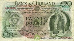 Bank of Ireland 20 Pounds banknote - Mercury obverse accepted for exchange