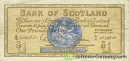 Bank of Scotland 1 Pound banknote - 1955-1967 series obverse accepted for exchange