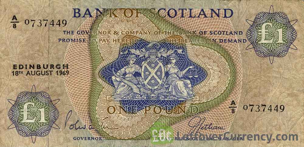 Bank of Scotland 1 Pound banknote - 1968-1969 series obverse accepted for exchange