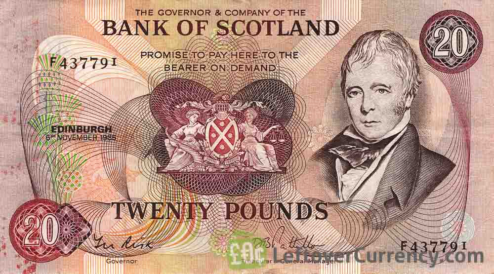 Bank of Scotland 20 Pounds banknote - 1970-1993 series obverse accepted for exchange