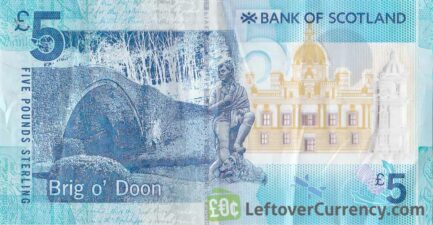 Bank of Scotland 5 Pounds banknote (2015 series) reverse