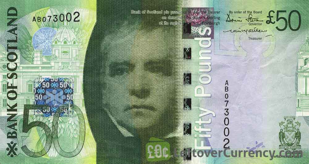 Bank of Scotland 50 Pounds banknote - 2007-2011 series obverse accepted for exchange
