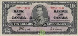 10 Canadian Dollars banknote series 1937 obverse accepted for exchange