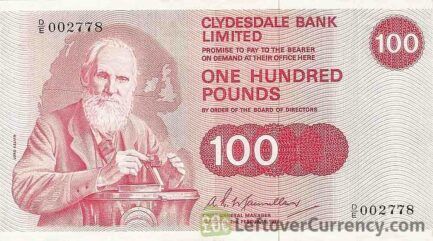 Clydesdale Bank 100 Pounds banknote (1985-1991 series)