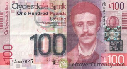 Clydesdale Bank 100 Pounds banknote obverse