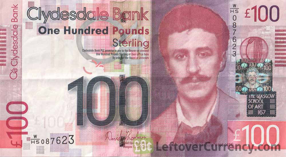 Clydesdale Bank 100 Pounds banknote obverse