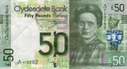 Clydesdale Bank 50 Pounds banknote obverse accepted for exchange