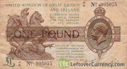 HM Treasury One Pound banknote (St George and dragon) obverse accepted for exchange