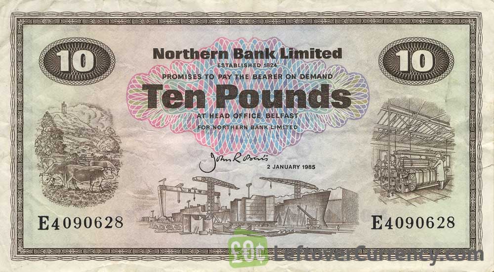 Northern Bank 10 Pounds banknote - series 1970-1988 obverse accepted for exchange