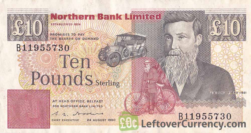 Northern Bank 10 Pounds banknote - series 1988-1996 obverse accepted for exchange