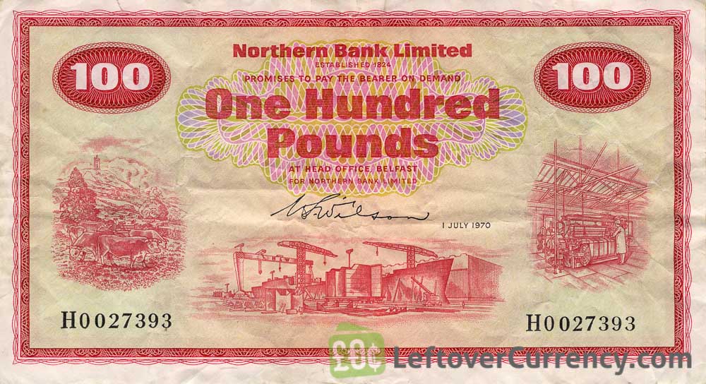 northern bank 100 pounds banknote series 1970-1980 obverse