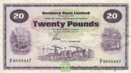 Northern Bank 20 Pounds banknote - series 1970-1988 obverse accepted for exchange