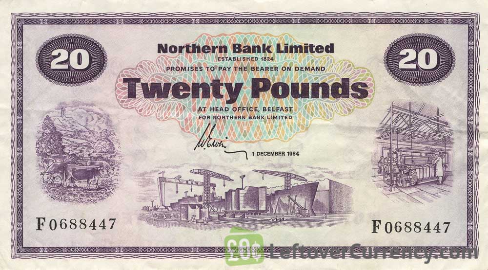 Northern Bank 20 Pounds banknote - series 1970-1988 obverse accepted for exchange