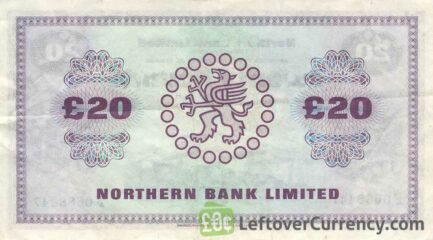 Northern Bank 20 Pounds banknote - series 1970-1988 reverse accepted for exchange