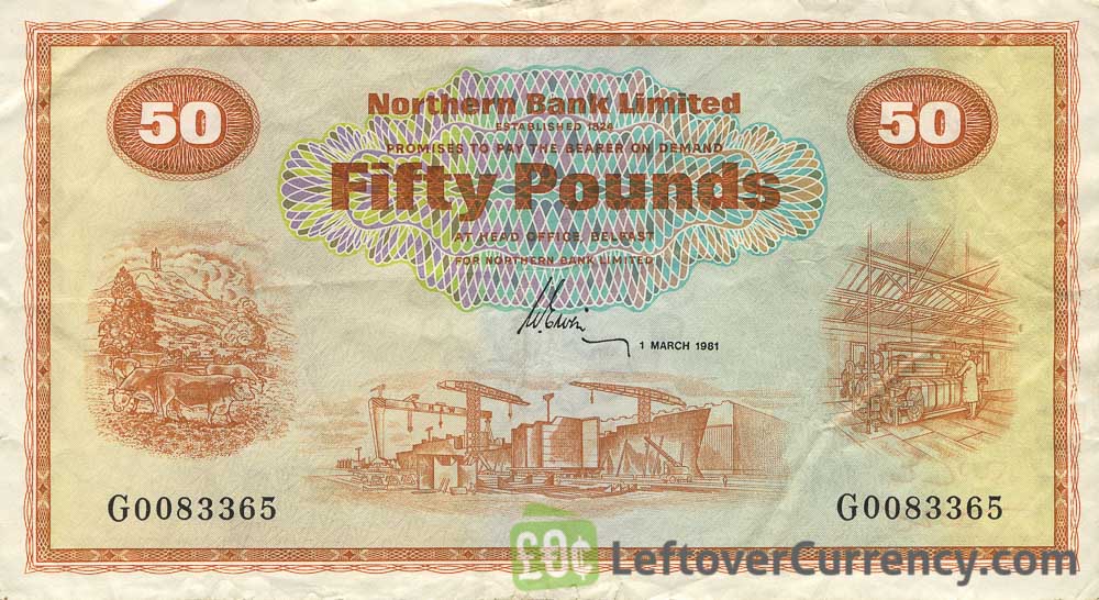 Northern Bank 50 Pounds banknote - series 1970-1981 obverse accepted for exchange