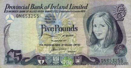 Provincial Bank of Ireland Limited 5 Pounds banknote - Young girl obverse accepted for exchange