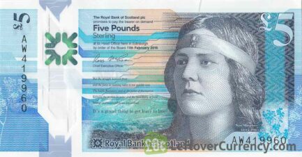 Royal Bank of Scotland 5 Pounds banknote (2015 series) obverse