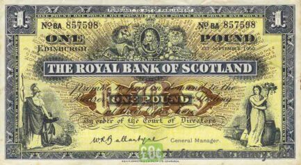 The Royal Bank of Scotland 1 Pound banknote - 1955-1967 series obverse accepted for exchange