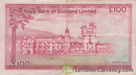 The Royal Bank of Scotland limited 100 Pounds banknote (1982-1985 series) reverse accepted for exchange