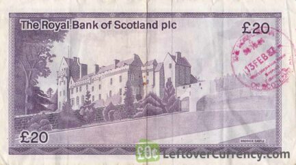 The Royal Bank of Scotland limited 20 Pounds banknote - 1982-1985 series reverse accepted for exchange