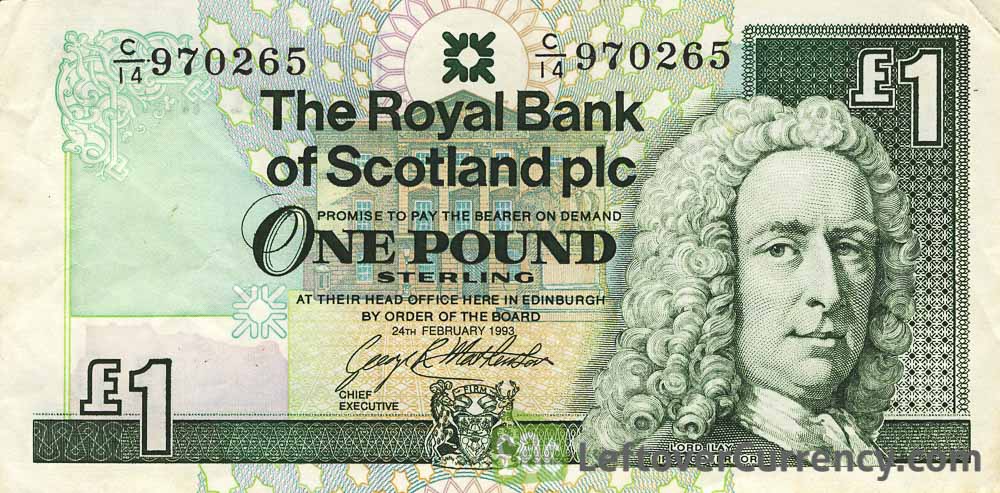 The Royal Bank of Scotland plc 1 Pound banknote obverse accepted for exchange