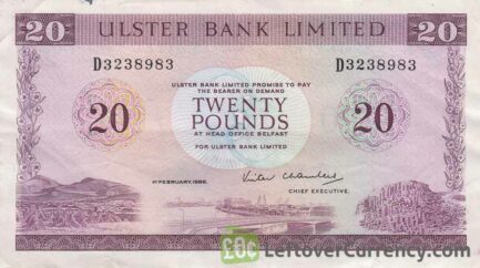 Ulster Bank Limited 20 Pounds banknote (series 1970-1988) obverse accepted for exchange