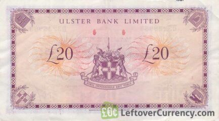 Ulster Bank Limited 20 Pounds banknote (series 1970-1988) reverse accepted for exchange