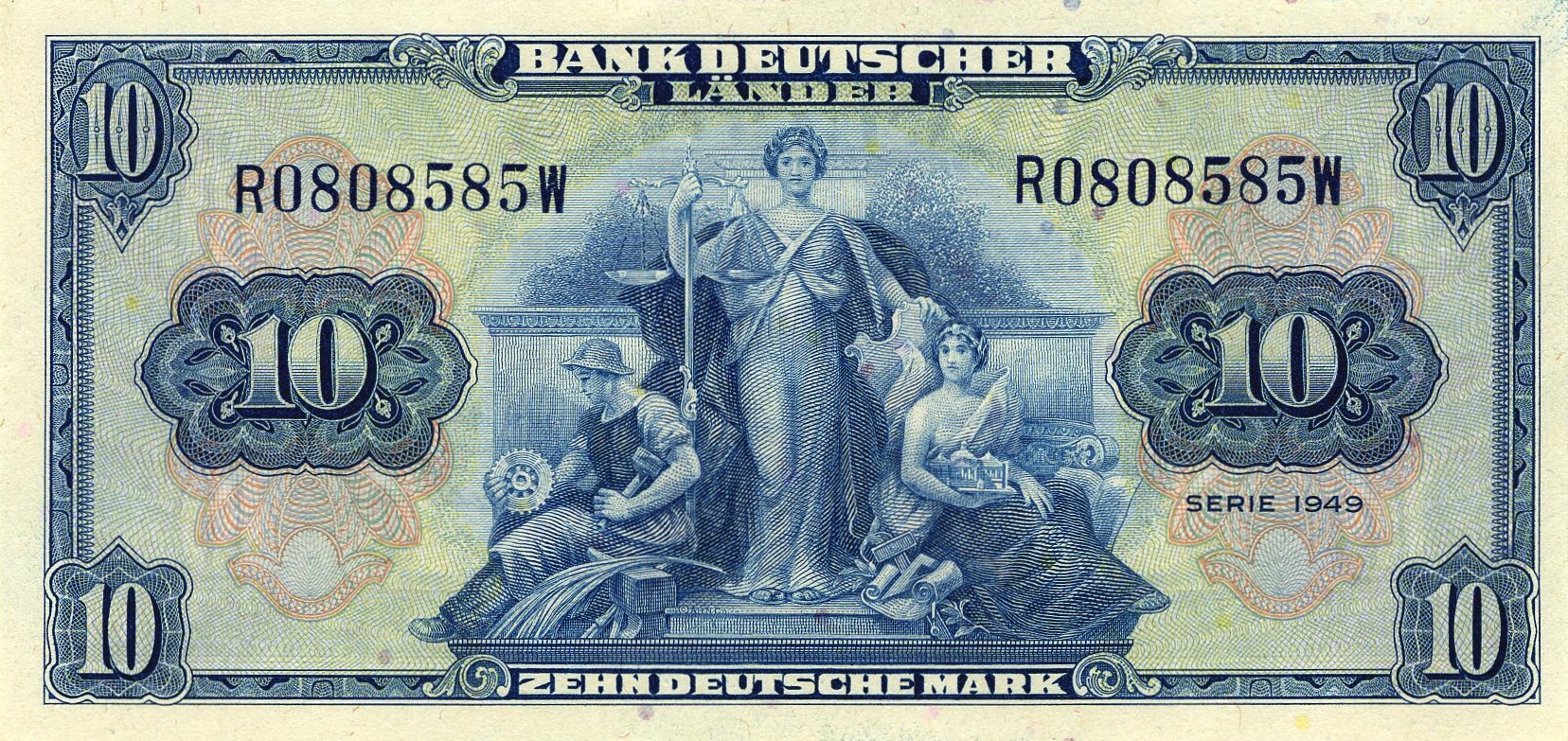 10 Deutsche Marks banknote - Bank Deutcher Länder 1949