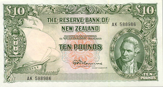 10 New Zealand Pounds banknote - James Cook