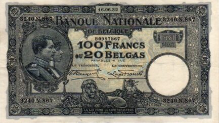 100 Belgian Francs (20 Belgas) banknote - Série Nationale