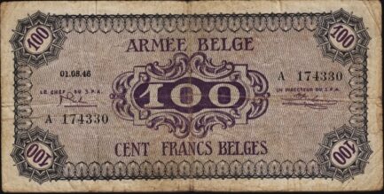 100 Belgian Francs banknote - Armée Belge