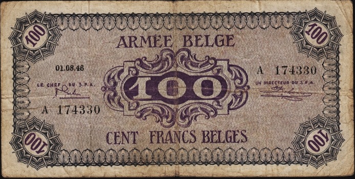 100 Belgian Francs banknote - Armée Belge