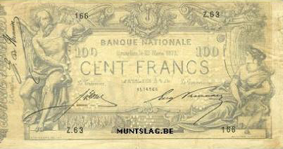 100 Belgian Francs banknote - type 1869