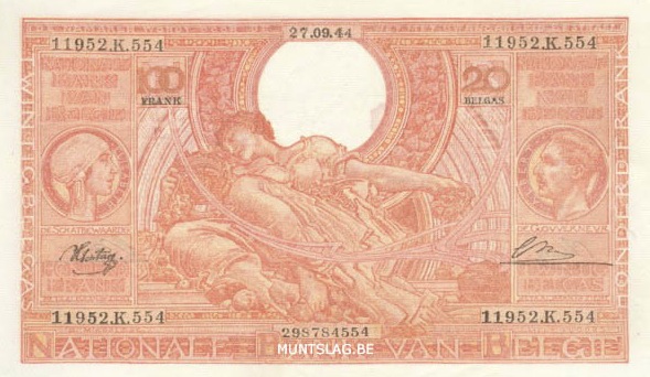 100 Belgian Francs banknote - type Vloors Orange Dutch-French