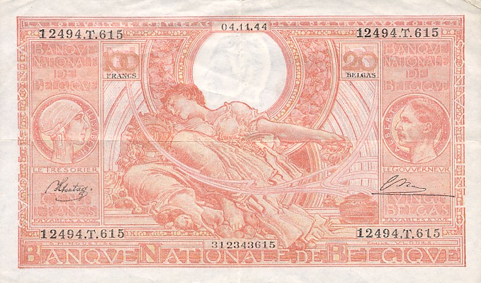 100 Belgian Francs banknote - type Vloors Orange French-Dutch