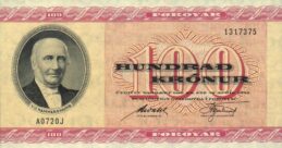 100 Faroese Kronur banknote 1949 red