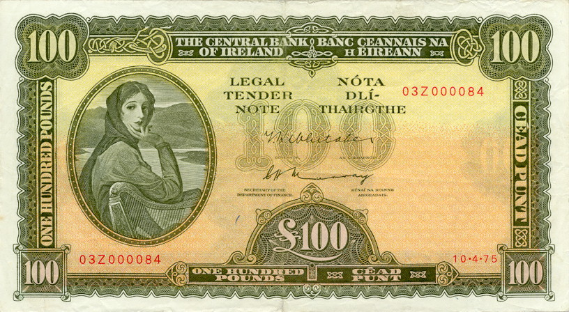 100 Irish Pounds banknote - Lady Hazel Lavery