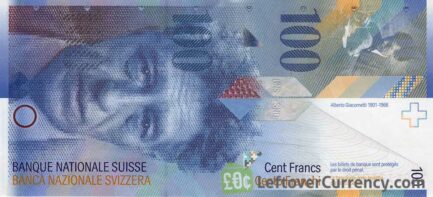 100 Swiss Francs banknote Alberto Giacometti 8th series obverse accepted for exchange
