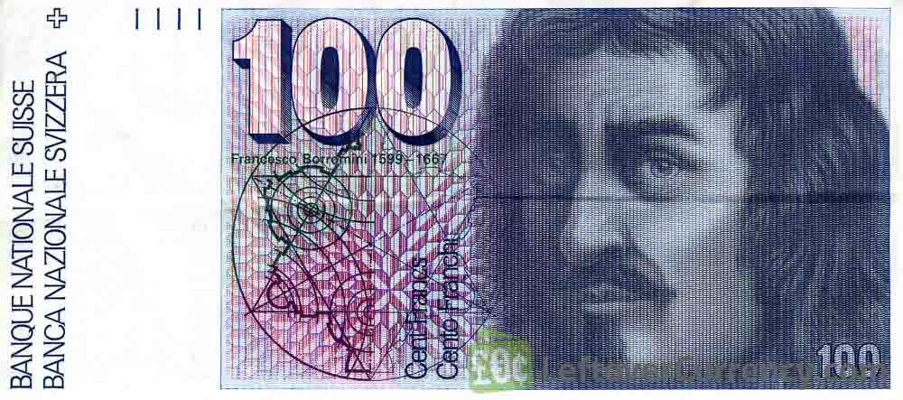 100 Swiss Francs banknote Francesco Borromini 7th series obverse accepted for exchange