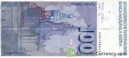 100 Swiss Francs banknote Francesco Borromini 7th series reverse accepted for exchange