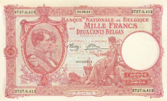 1000 Belgian Francs banknote - Série Nationale Carmin