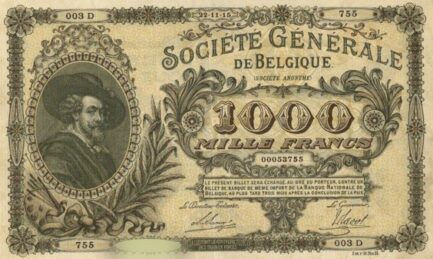 1000 Belgian Francs banknote - Societe Generale