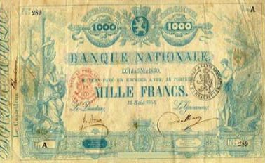 1000 Belgian Francs banknote - type 1853