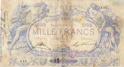1000 Belgian Francs banknote - type 1869