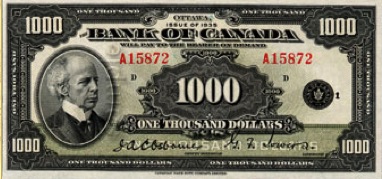 1000 Canadian Dollars banknote series 1935