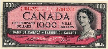1000 Canadian Dollars banknote series 1954