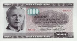 1000 Faroese Kronur banknote - Janus Djurhuus
