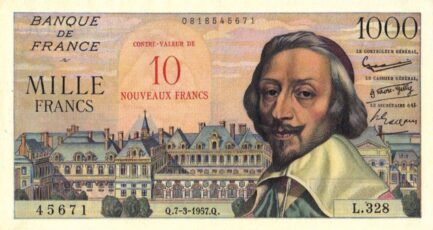 1000 French Francs (10 Nouveaux Francs) banknote - Richelieu