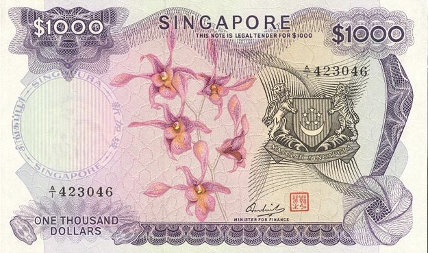 1000 Singapore Dollars banknote - Orchids series