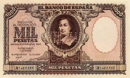 1000 Spanish Pesetas banknote - Bartolome Murillo